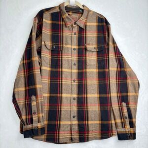Orvis Classic Collection Flannel Shirt Brown Black Plaid Button Up XXL